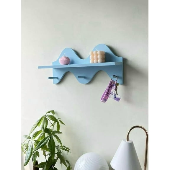 Wavy Floating Shelves For Wall Shelf With Hooks Key Holder Purse Rack Hanger 15"