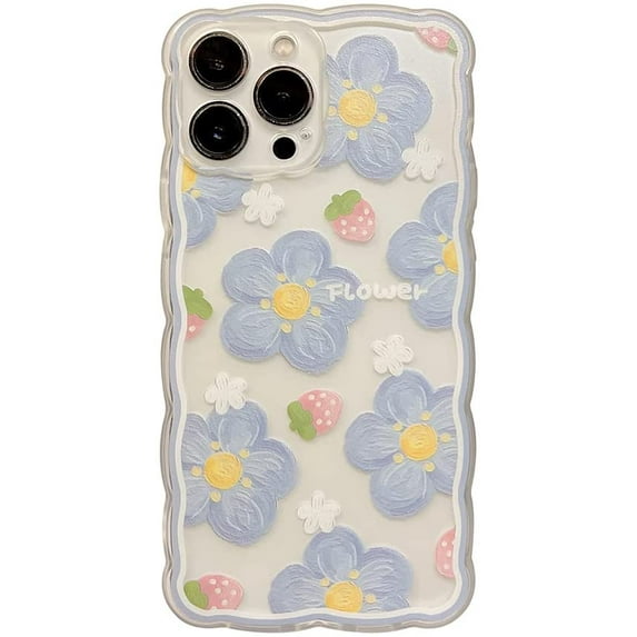 Wavy Frame Flower Strawberry Oil Painting Clear Soft Case for iPhone (Clear,iPhone 11 Pro Max)