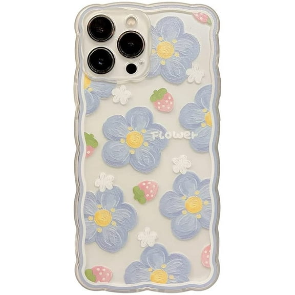 Wavy Frame Flower Strawberry Oil Painting Clear Soft Case for iPhone (Clear,iPhone 13 Pro)