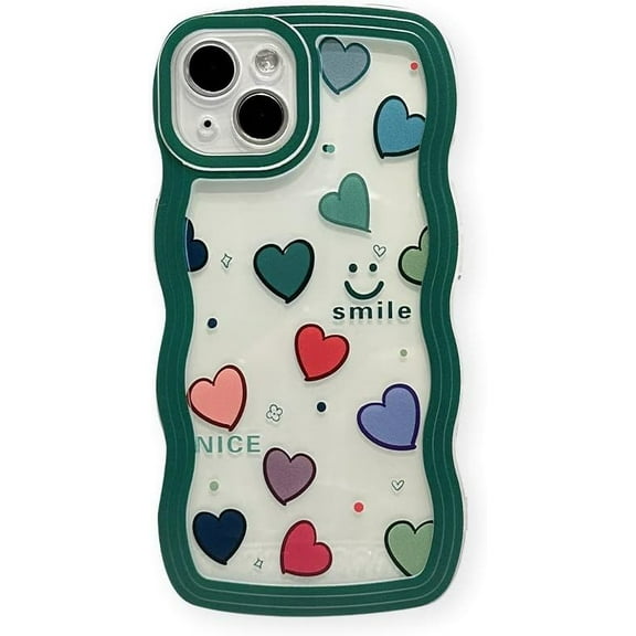 Wavy Frame Love Heart Smile Face Clear Soft for iPhone Case (Clear,iPhone 15)