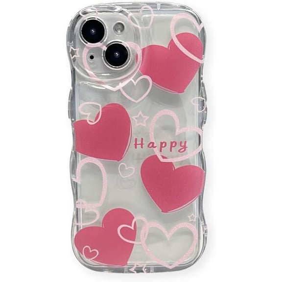 Wavy Frame Pink Love Heart Star Clear Soft for iPhone Case (Pink,iPhone 12 Pro Max)