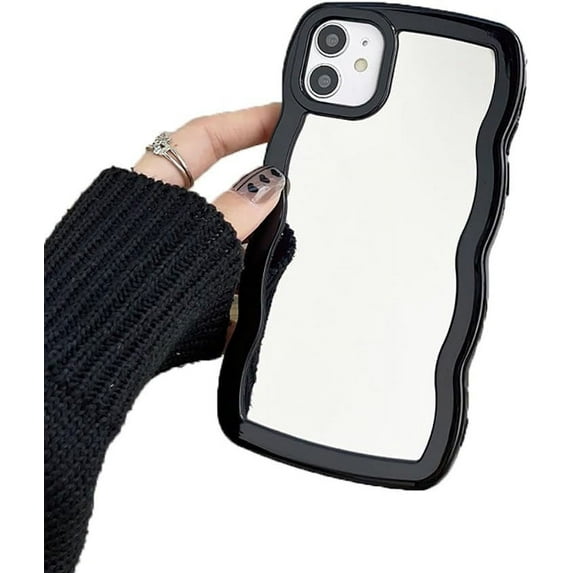 Wavy Frame Solid Color Edge Plating Mirror Soft Phone Case Compatible with iPhone Case (Black,iPhone 12 Pro Max)