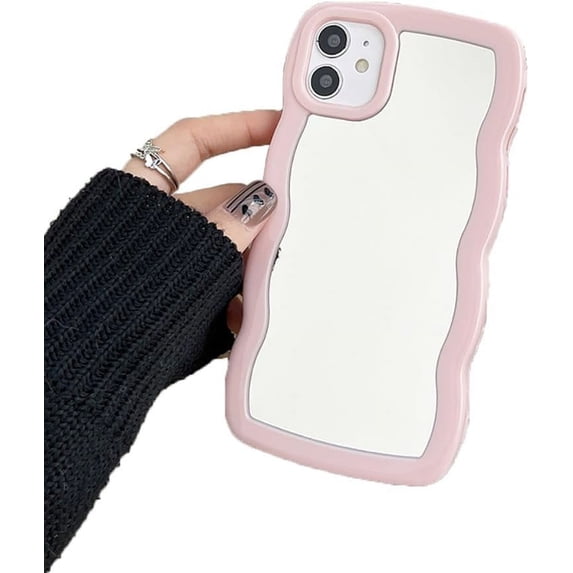 Wavy Frame Solid Color Edge Plating Mirror Soft Phone Case Compatible with iPhone Case (Pink,iPhone 15 Pro)