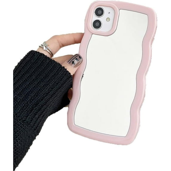 Wavy Frame Solid Color Edge Plating Mirror Soft Phone Case Compatible with iPhone Case (Pink,iPhone 15)