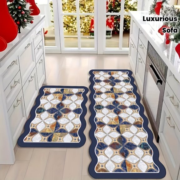 Wavy Glass Golden Diamond Velvet Kitchen Mats Set - Soft Plush, Anti-Slip, Easy Clean for Kitchen, Living Room, Sofa & Bedroom Decor