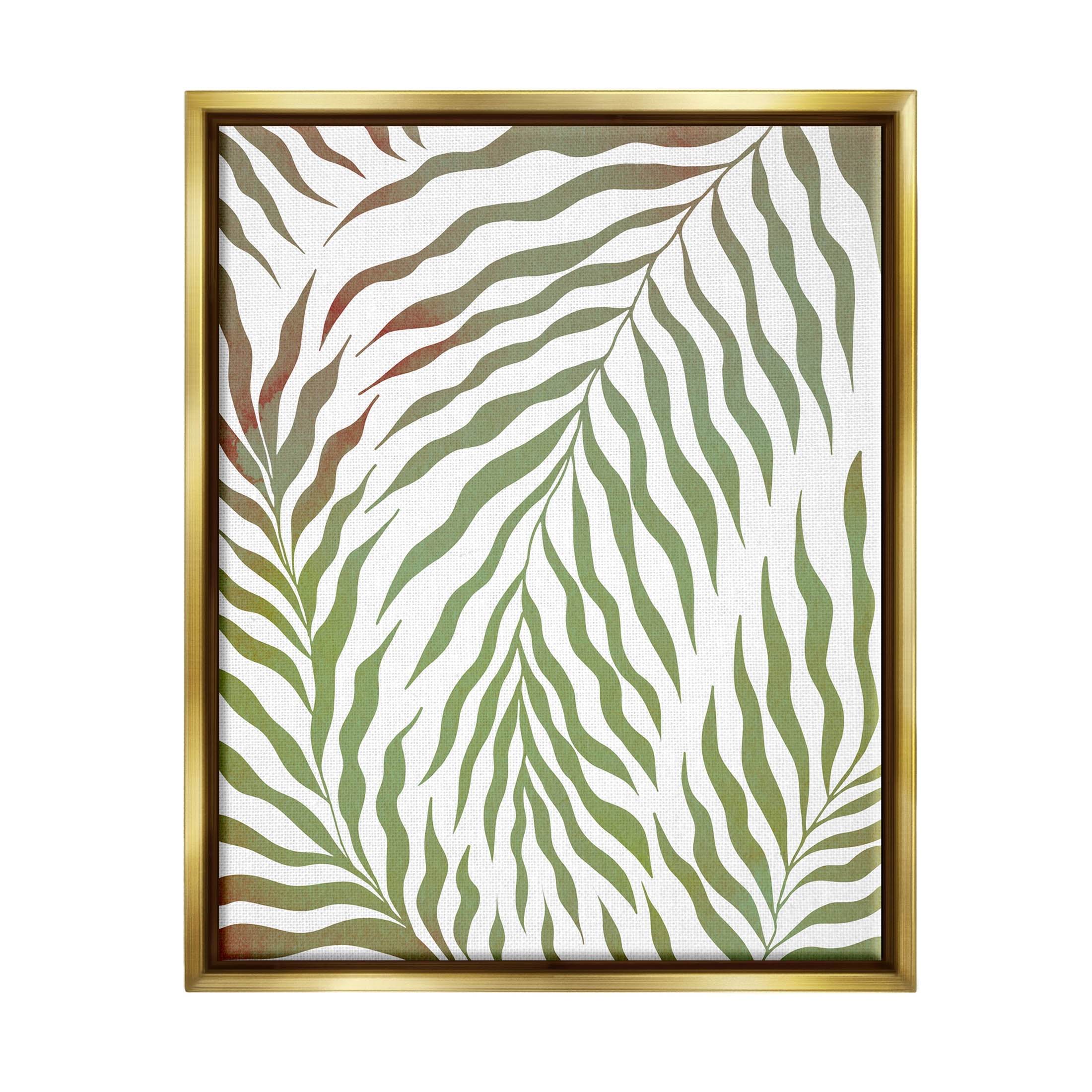 Wavy Green Botanical Leaves Botanical & Floral Graphic Art Metallic Gold Framed Art Print Wall Art