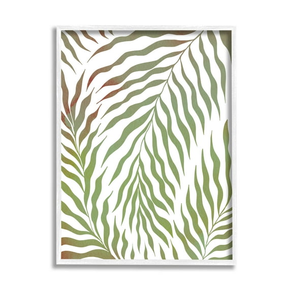 Wavy Green Botanical Leaves Botanical & Floral Graphic Art White Framed Art Print Wall Art