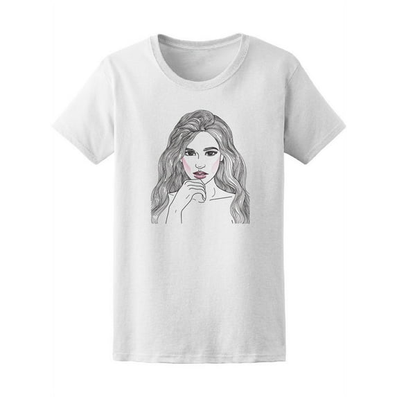 Wavy Hair Drawing Chic Women T-Shirt - Image by Shutterstock, Female Medium
