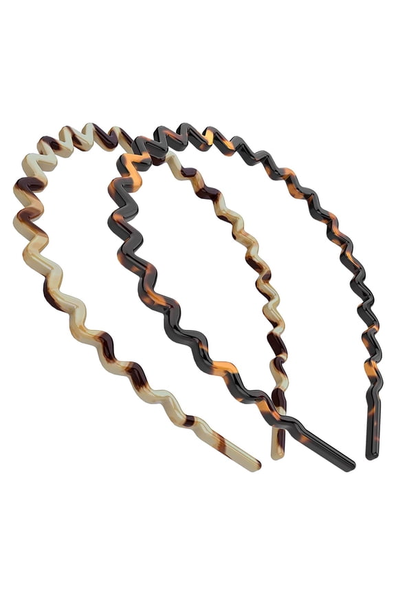 Wavy Headbands 2 Pack, Tortoise Shell and Ivory Hair Accessories for Women, Non-Slip Flexible Skinny Thin Hair Bands