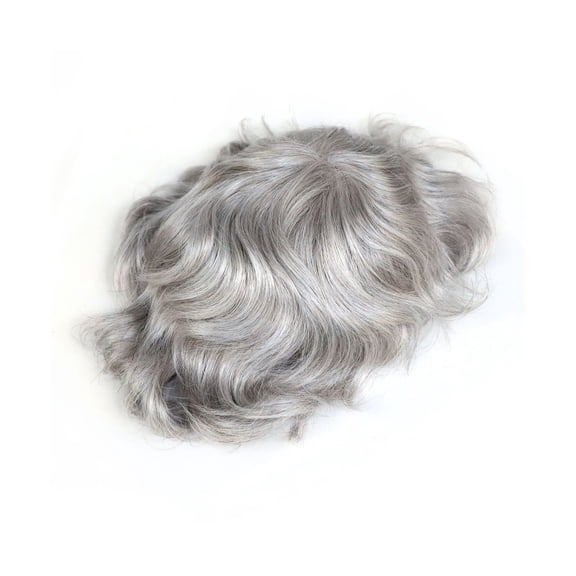 Wavy Human Hair Toupee for Men, 8"x10" Fine Mono with Npu Around Male #580