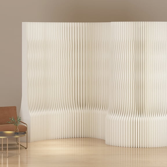 Wavy Kraft Paper Room Divider Half Straight Half Arc, Foldable Bendable Freestanding Partition for Bedroom Living Room