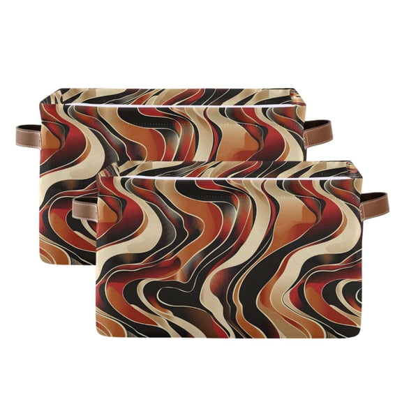 Wavy Line Storage Bins with Handle Fabric Organizer Basket Foldable Box 2 Pack 14.2x10.2x8.3