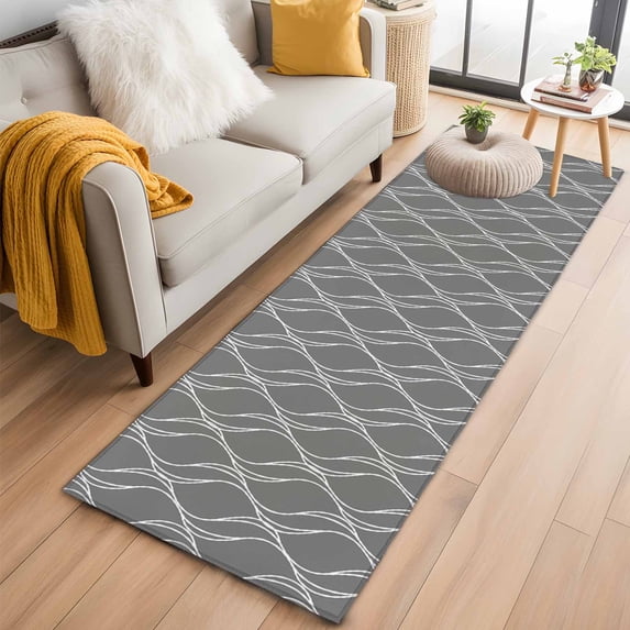 Wavy Lines 2'x6' Runner Rugs for Hallway Kitchen Bedside Non Slip Washable, Abstract Minimalist Pattern Gray Entryway Rug Runners with Rubber Backing, Long Carpet Runner for Laundry Room