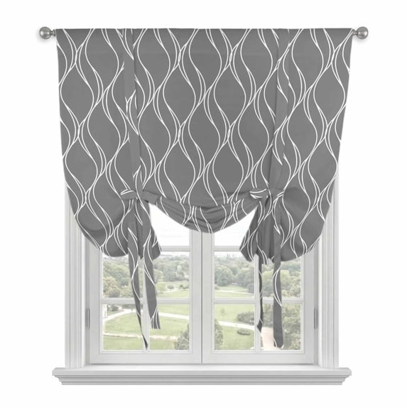 Wavy Lines Balloon Curtains for Windows, Bedroom Curtains 54 Inch Length, Abstract Minimalist Pattern Gray Tie Up Curtains Panels Thermal Insulated Bathroom Curtains Window 42"x54"