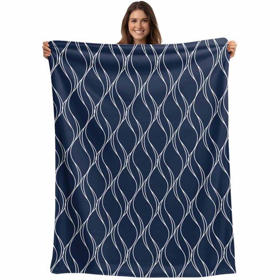 Wavy Lines Blanket Soft Cozy Warm Throw Blanket for Couch, Plush Fuzzy Flannel Fleece Blankets for Sofa, Abstract Minimalist Pattern Navy Blue Bed Blankets Lightweight Gifts for Women, 30"x40"