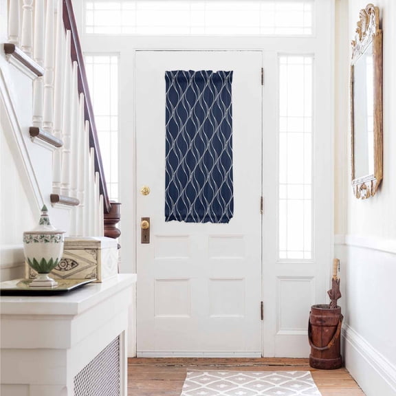 Wavy Lines Door Curtains for Door Window, French Sidelight Front Back Door Curtains With Tieback, Abstract Minimalist Pattern Navy Blue Kitchen Rod Pocket Drapes Panel, 25"x40"