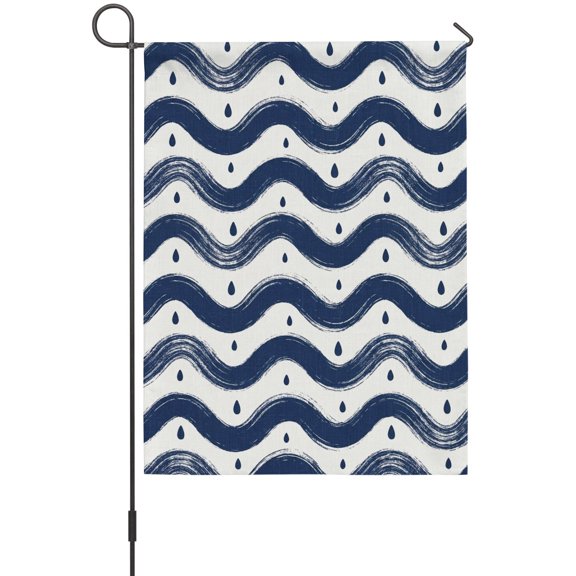Wavy Lines Garden Flag 12 x 18 Inches, Coastal Nautical Minimalist Navy Blue Ocean Stripes Weather Proof Outdoor Patio Flags Double Sided Small Garden Decoration for Yard Outside Home