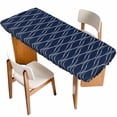 thumbnail image 1 of Wavy Lines Table Cloths for 8 Foot Rectangle Tables, Abstract Minimalist Pattern Navy Blue Patio Waterproof Elastic Fitted Tablecloths, Washable Rectangular Table Cover for Camping, 1 of 8