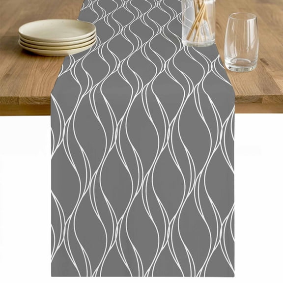 Wavy Lines Table Runner 48 Inches Long Farmhouse Dress Scarves, Abstract Minimalist Pattern Gray Dining Tablerunner for Coffee Table/Kitchen Island/Party Décor, 13" x 48"