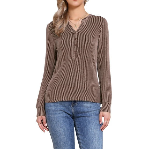 Wavy Lines Tops for Women Notched Collar Button Down Long Sleeves Top XL Brown