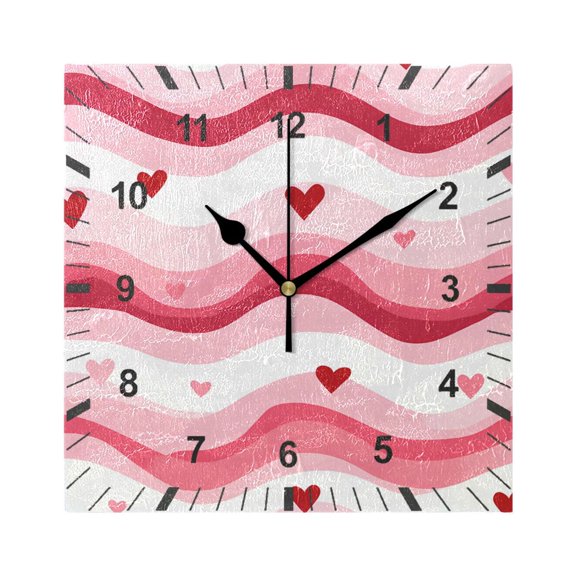 Wavy Lines and Heart Wall Clock Battery Operated Silent Non-Ticking Bedroom Office Kitchen Home School Decor 7.8"(Black)