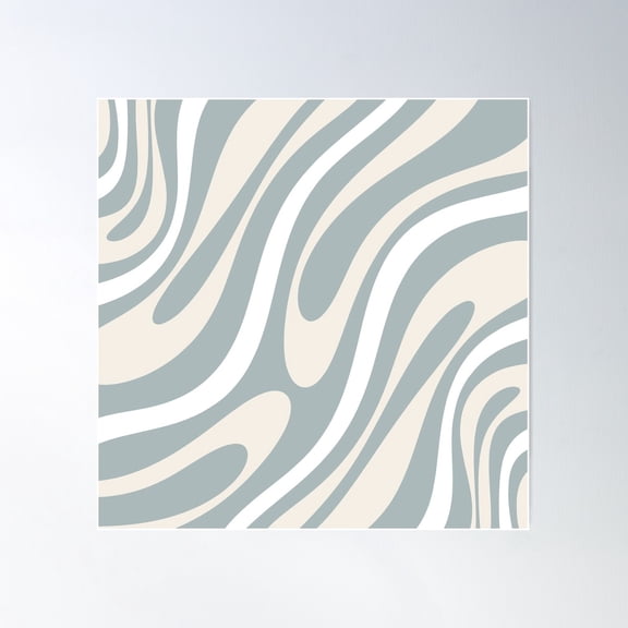 Wavy Loops Abstract Pattern In Light Blue-Gray And Cream Poster Wall Art, Modern Wall Decor For Living Room Bedroom, 24x24 UNFRAMED