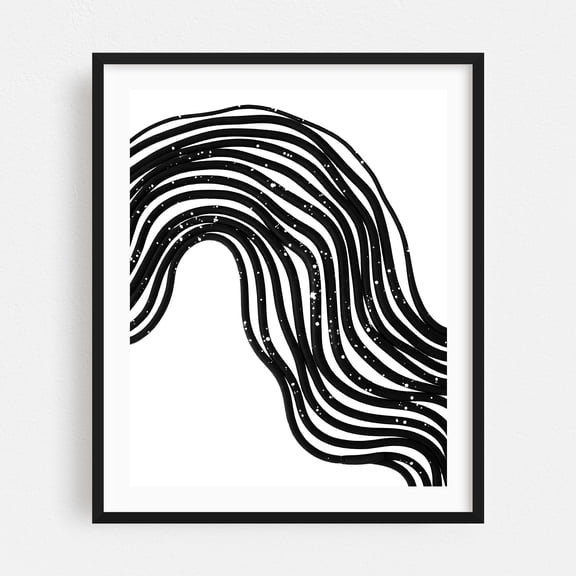 Be Wavy, Never Straight - Digital Art Abstract Minimalist Geometric Line Art Modern Art Pattern Black and White Black Framed Wall Art Print 16 x 20 inches