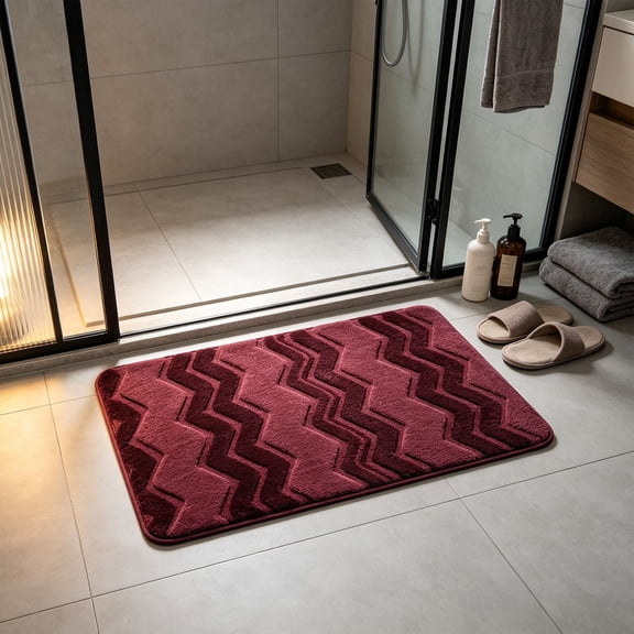 Wavy Pattern Bath Rug Absorbent Floor Mat For Bathroom Indoor Entrance