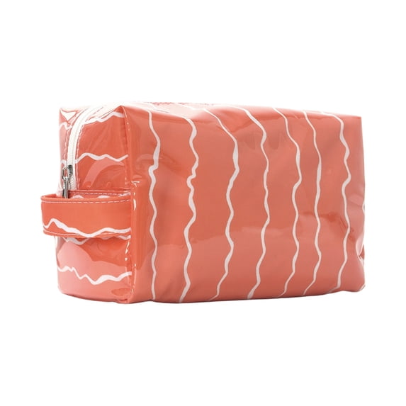 Wavy Pattern Pouch, Large Waterproof PVC Glossy Makeup Organizer, Portable Toiletry Cosmetic Bag For Travel Brush Storage(Orange)