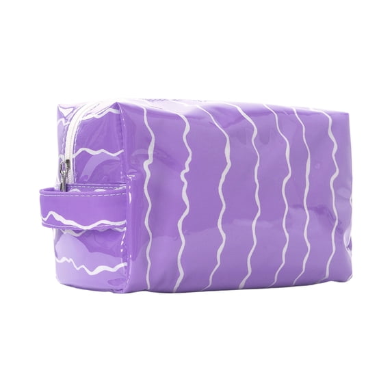 Wavy Pattern Pouch, Large Waterproof PVC Glossy Makeup Organizer, Portable Toiletry Cosmetic Bag For Travel Brush Storage(Purple)
