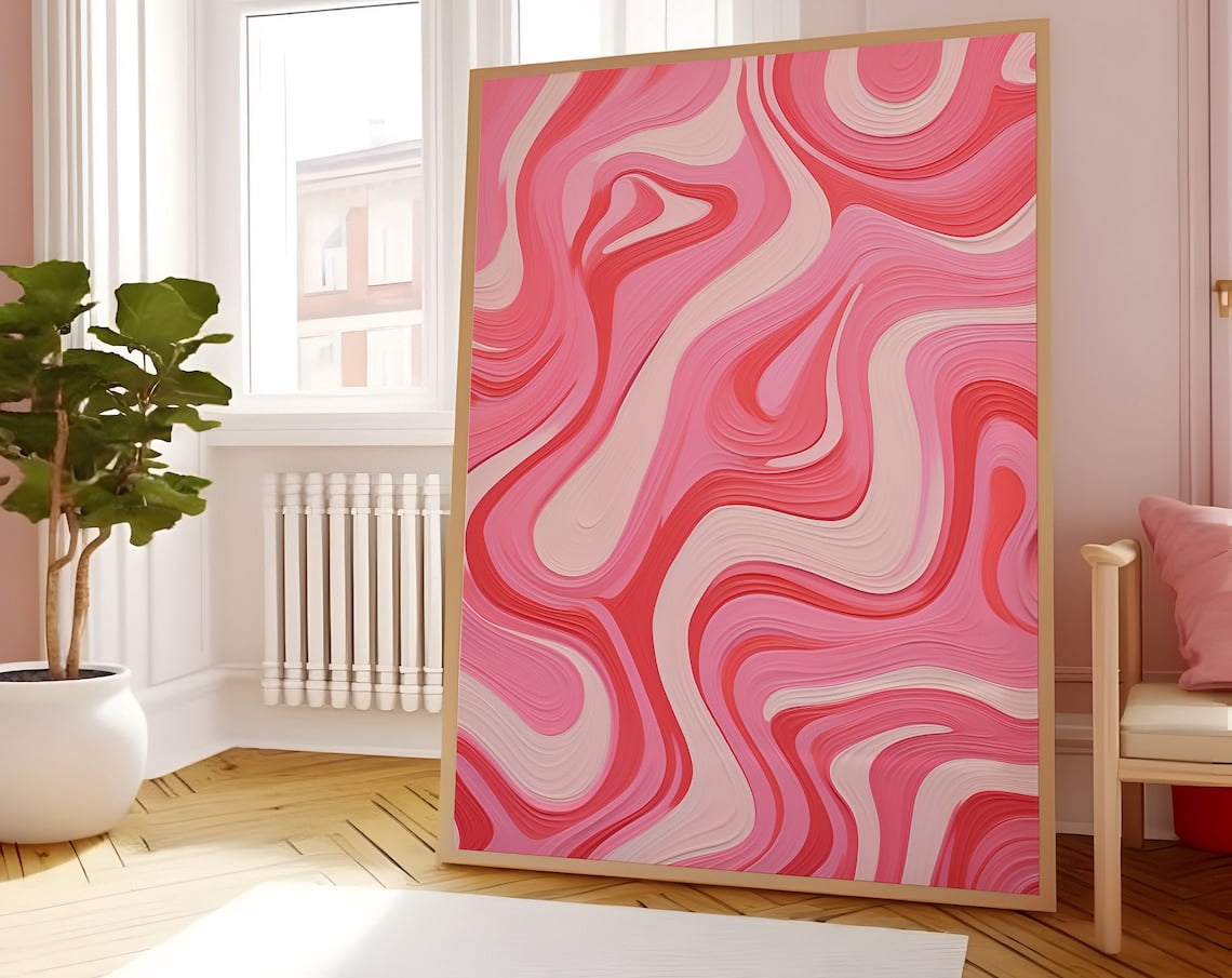 Wavy Pink Wall Art Swirl Art Poster Pink Aesthetic Room Decor — free download
