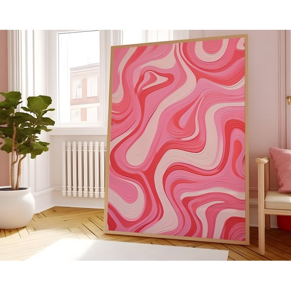 Wavy Pink Wall Art - Swirl Art Poster - Pink Aesthetic Room Decor - Trendy Teen Room Decor Abstract Wall Art - Wall Art, Modern Wall Decor, 8x12 UNFRAMED