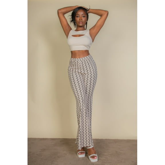 Wavy Print High Waist Flare Pants