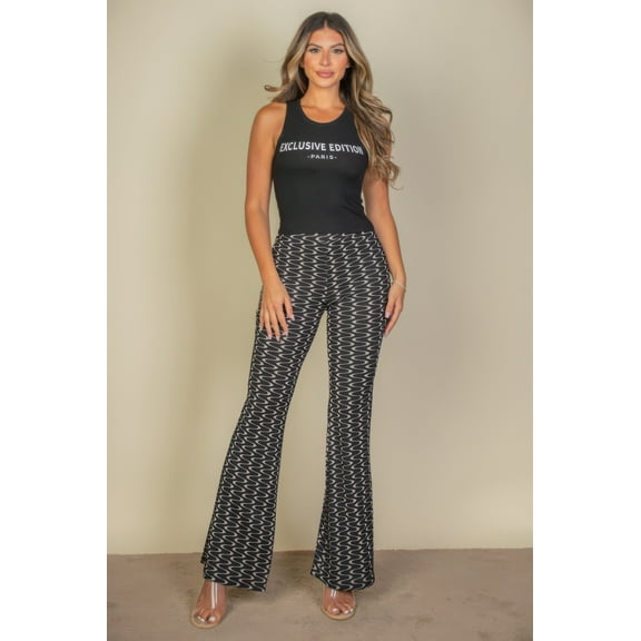 Wavy Print High Waist Flare Pants