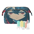 thumbnail image 1 of Wavy Quilted Cosmetic Bag Large-Capacity Travel Toiletry Organizer Includes 9-Piece Portable Travel Bottle Set Fox Messenger, 1 of 6