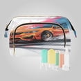 thumbnail image 1 of Wavy Quilted Cosmetic Bag Large-Capacity Travel Toiletry Organizer Includes 9-Piece Portable Travel Bottle Set Orange Cool Car, 1 of 6