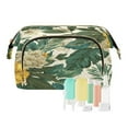 thumbnail image 1 of Wavy Quilted Cosmetic Bag Large-Capacity Travel Toiletry Organizer Includes 9-Piece Portable Travel Bottle Set Tropical Plants, 1 of 6