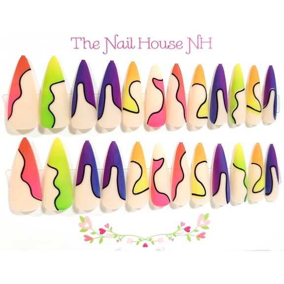 Wavy Rainbow Matte Stiletto Press On Nails - 24 Pieces - Artificial Nail Kit