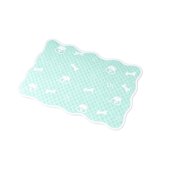 Wavy Scalloped Edge Honeycomb Bubble Quilted Pet Gel Cooling Mat Paw Bone Dog House Print Breathable Polyester Reusable Portable Chill Pad(Green B-60X45cm)