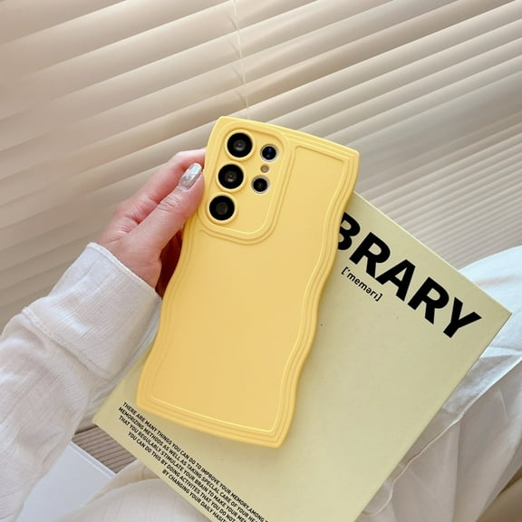 Wavy Shape Design for Samsung Galaxy S25 Ultra Back Cover, Men Women Boys Girls Liquid Silicone Shockproof Anti-Scratch Anti-Fingerprint Non-Slip Lightweight Protective Slim Fit Case, Yellow