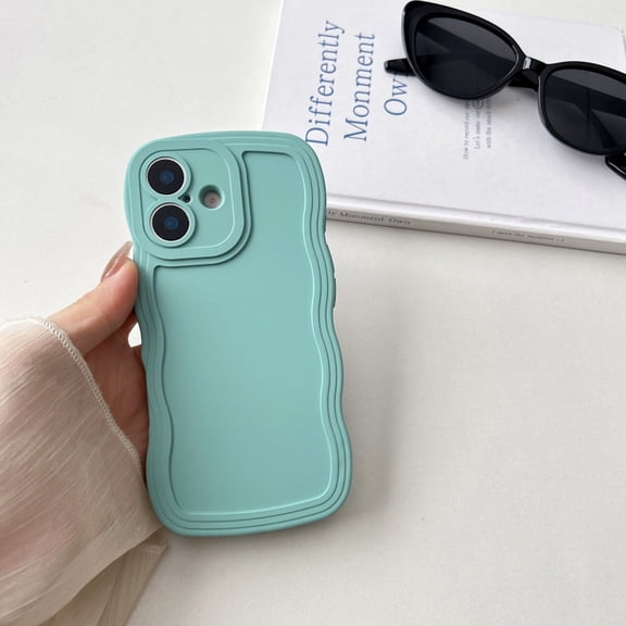 Wavy Shape Design for iPhone 16 Plus Back Cover, Men Women Boys Girls Liquid Silicone Shockproof Anti-Scratch Anti-Fingerprint Non-Slip Lightweight Protective Slim Fit Case, Cyan