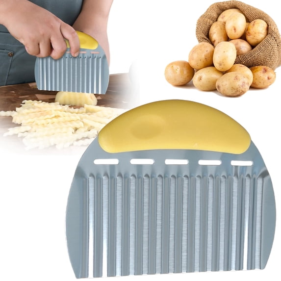Wavy Slicer,Crinkle Cutter, French Fry Cutter, Vegetable Chopper Tool, Stainless Steel Potato Cutter for Crinkle Fries, Fruits and Vegetables, Orange, 1 Pack