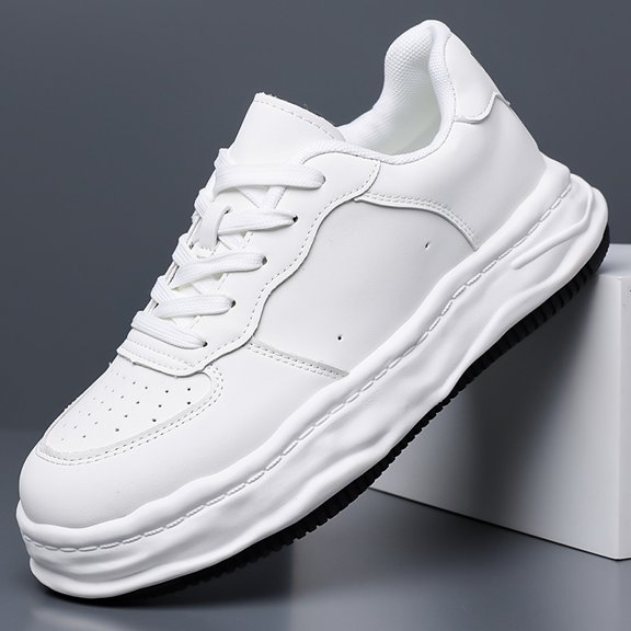 Wavy Sole White Leather Platform Skate Shoes