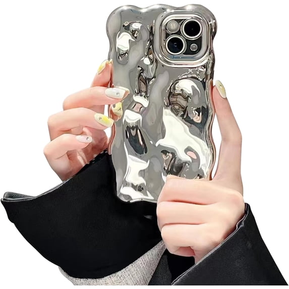 Wavy Sparkling Phone Case Cute Plating Glossy Bubble Style Luxury Soft Case(for iPhone 13, Silver)