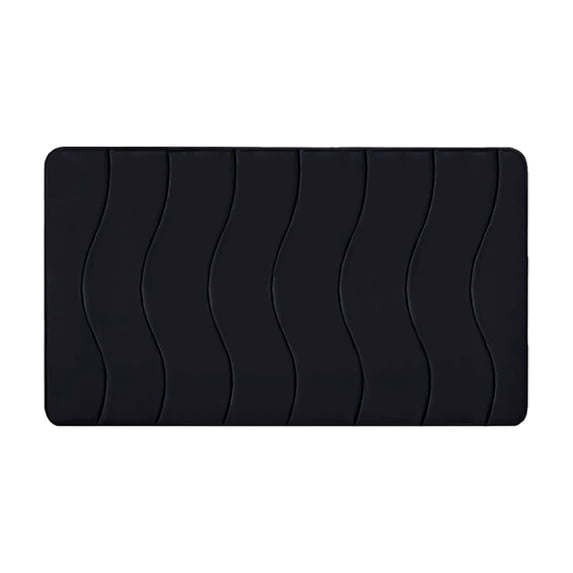 Wavy Striped Bathroom Rug, 15.75 x 23.62 In Velvet Fleece Foam Non Slip Machine Washable Bath Mat, Black