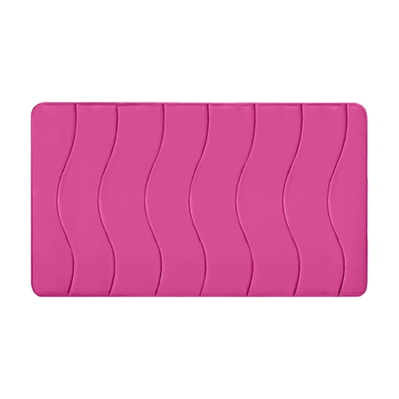 Wavy Striped Bathroom Rug, 15.75 x 23.62 In Velvet Fleece Foam Non Slip Machine Washable Bath Mat, Pink
