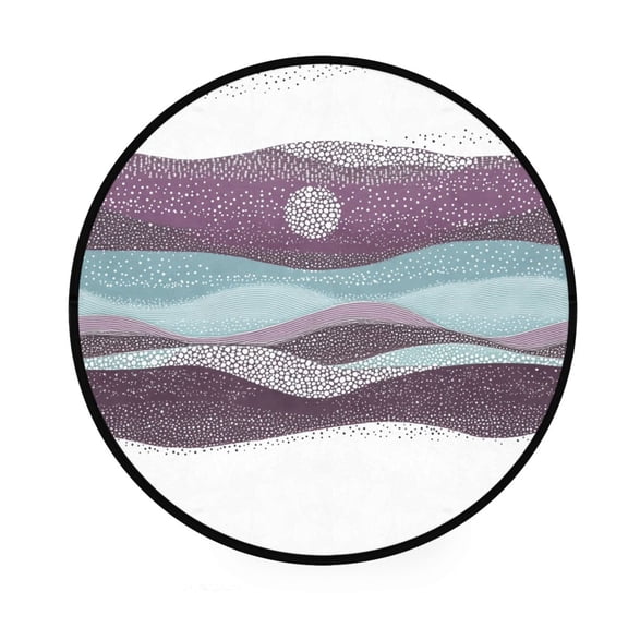 Wavy Sunset Landscape Memory Foam Bath Mat 36" Absorbent Rug with Non Slip Base and 4 Bonus Pads