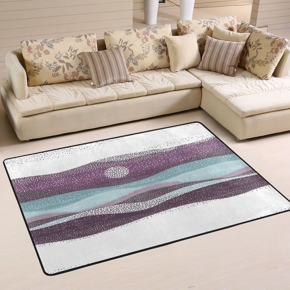 Wavy Sunset Landscape Soft Polyester Area Rug 36''x24'', Non Slip, Memory Foam, Water Absorbent
