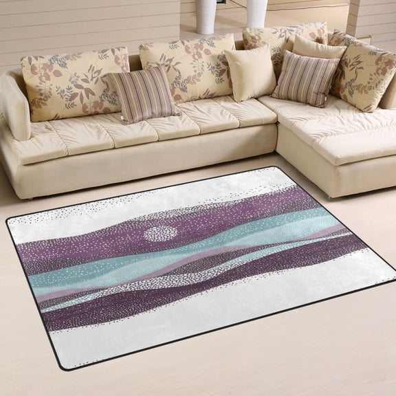 Wavy Sunset Landscape Soft Polyester Area Rug 60''x39'', Non Slip, Memory Foam, Water Absorbent