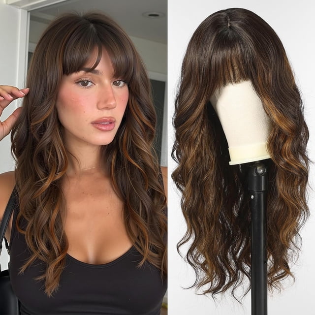 Wavy Synthetic Wig with Fringe for Women, Daily Wear, Party and Costume ...